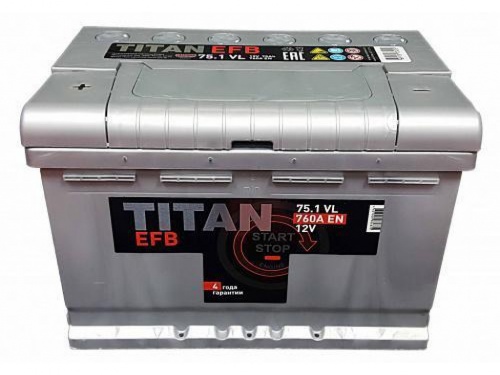 6СТ-75 Titan EFB п/п аккумулятор 710 En д276ш175в190